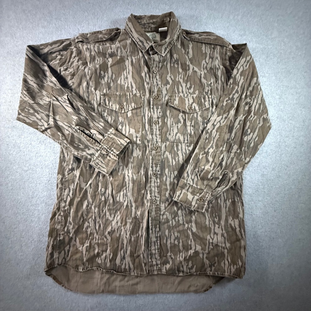 Vintage Mossy Oak Camo Shirt Mens Large Made in USA Hunting Green Tag